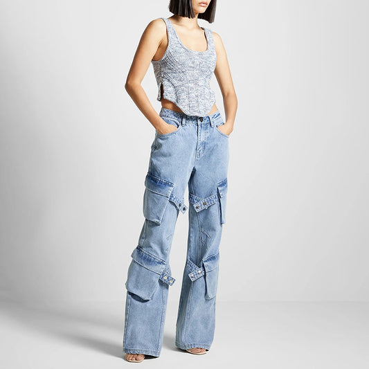 Women's Fashionable Retro Design Straight Casual Versatile Jeans