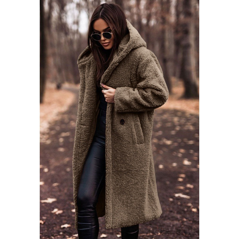 Women's Fashionable Long Solid Color Sleeve Woolen Coats