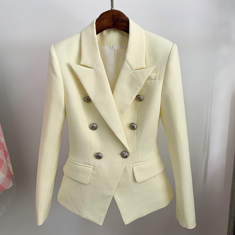 Fashion Female Metal Lion Buckle Double-breasted Blazers