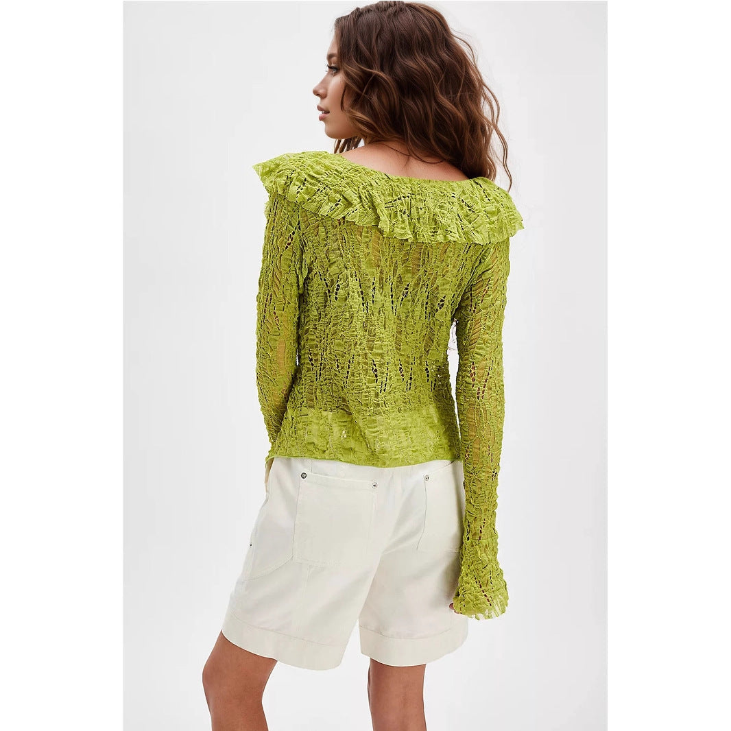 Women's Lace Shirt Autumn Fashion Ruffles Long Blouses