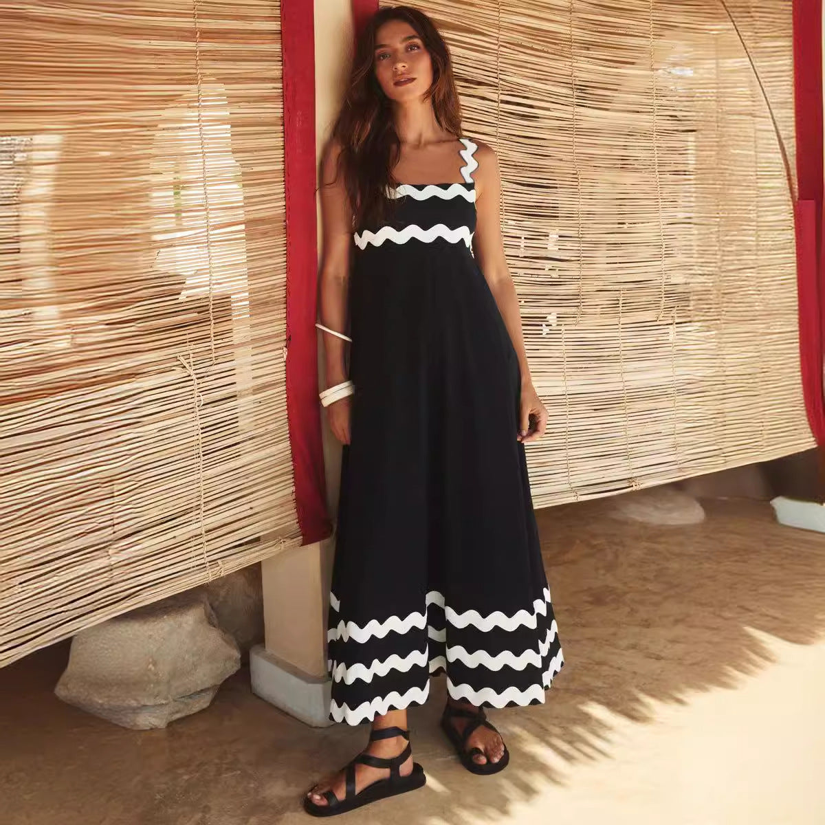 Women's Stylish Suspender Dress Printed Long Dresses