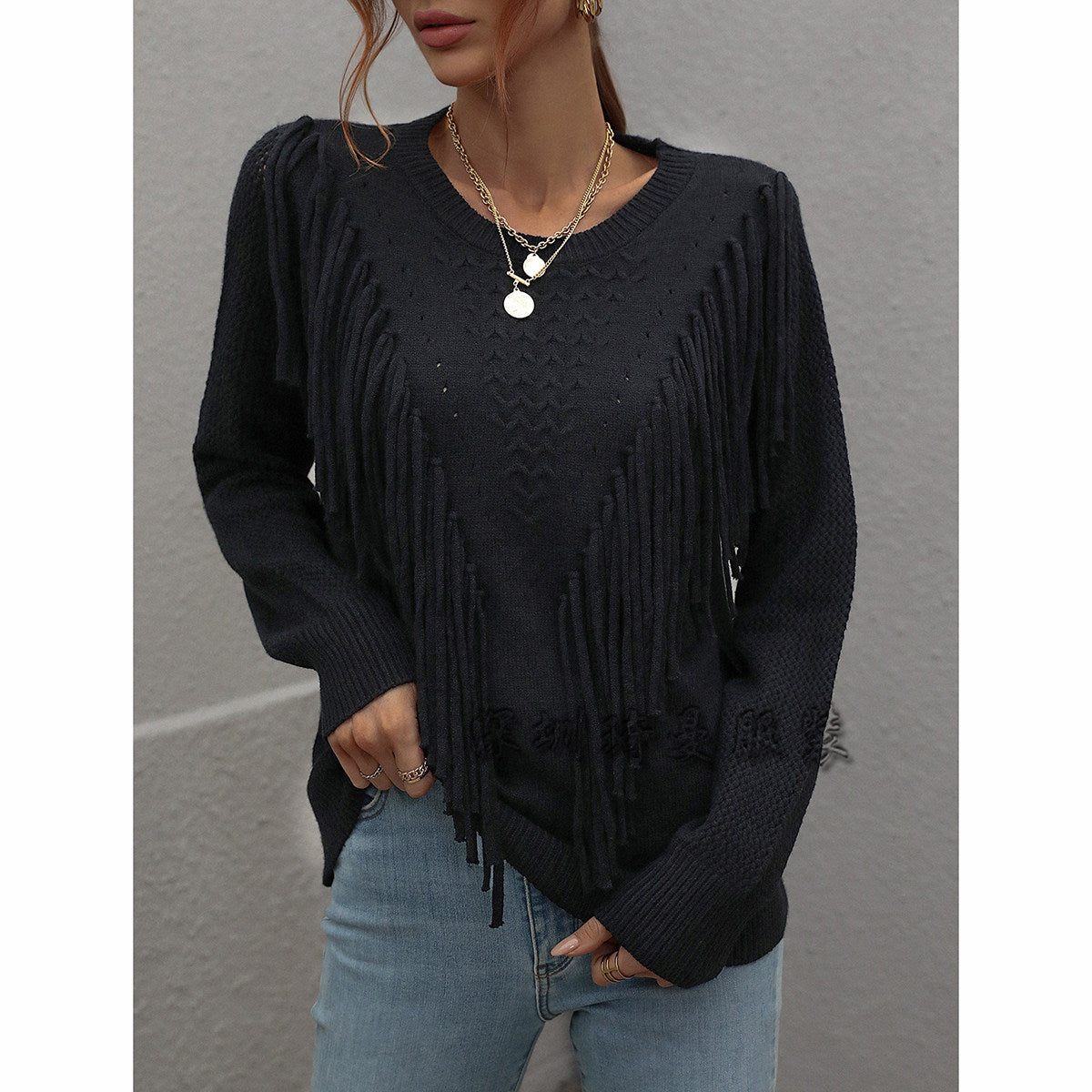 Women's Pullover Loose Solid Color Fashion Tassel Sweaters