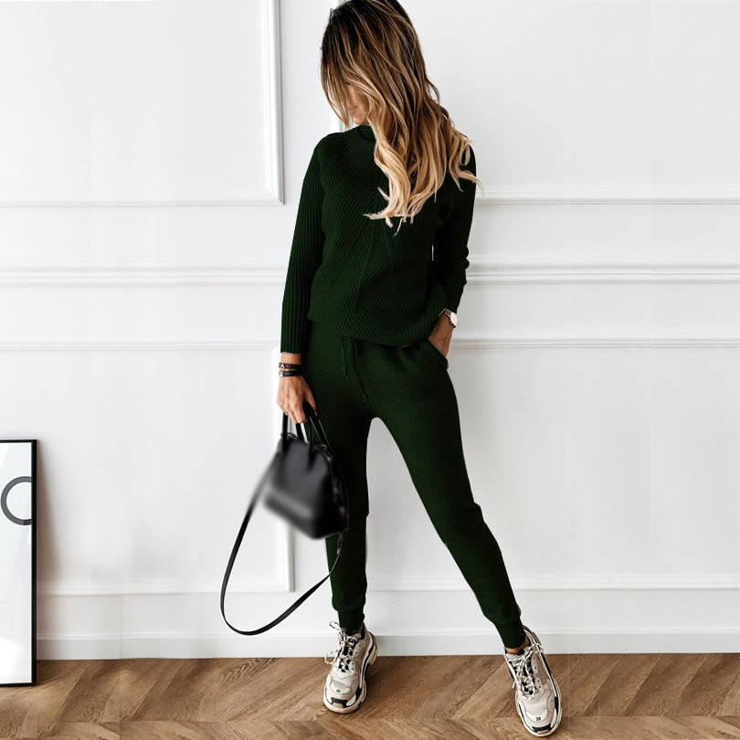 Women's Turtleneck Solid Color Fashion Casual Trousers Suits