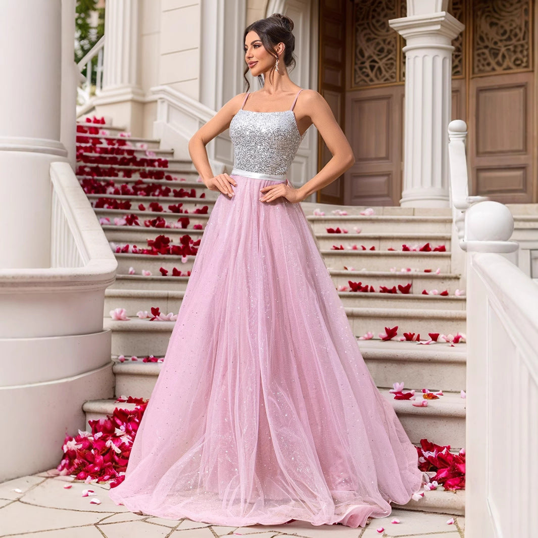 Unique Classy Pink Dress Sequined Gown Dresses