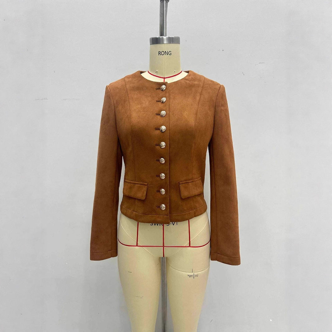 Fashionable Classic Metal Single-breasted Suede Air Coats