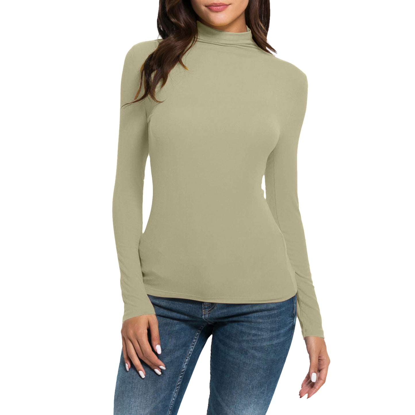 Women's Long-sleeved Turtleneck Pure Color Half Collar Blouses