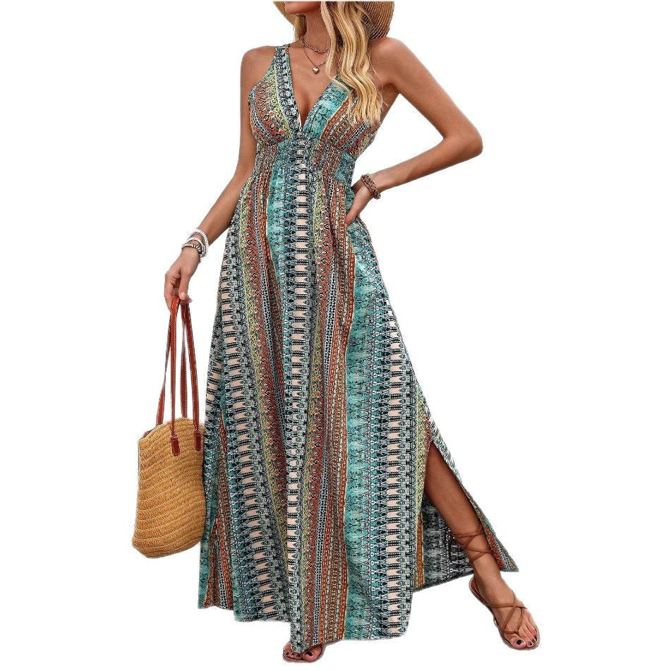 Women's Summer Fashion Sexy Deep V Sleeveless Backless Beach Dresses