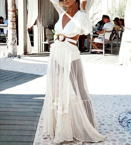 Fashion Sexy Lantern Long Sleeve Hole Skirts