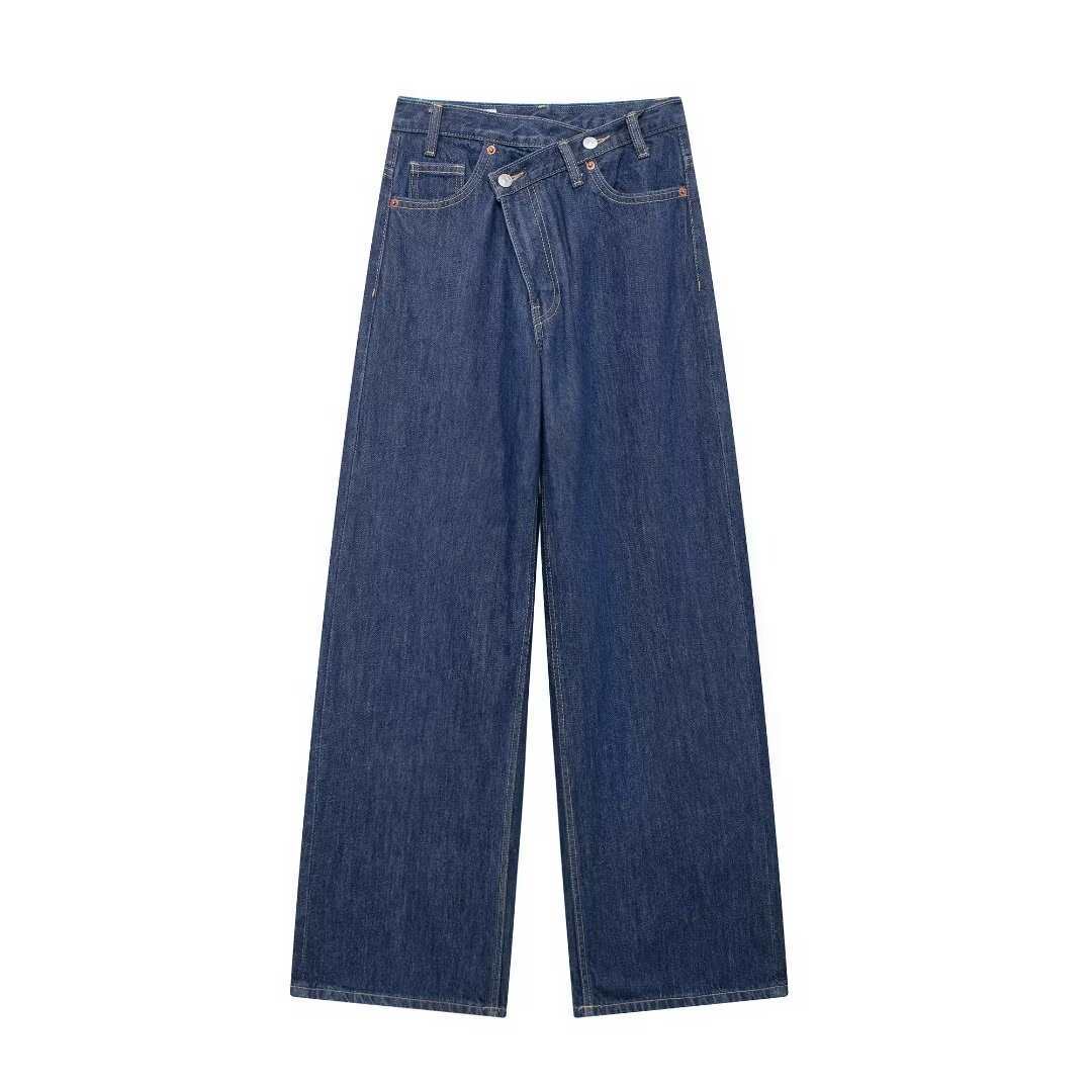 Women's Breasted Thin High Spring Wide Leg Personality Jeans