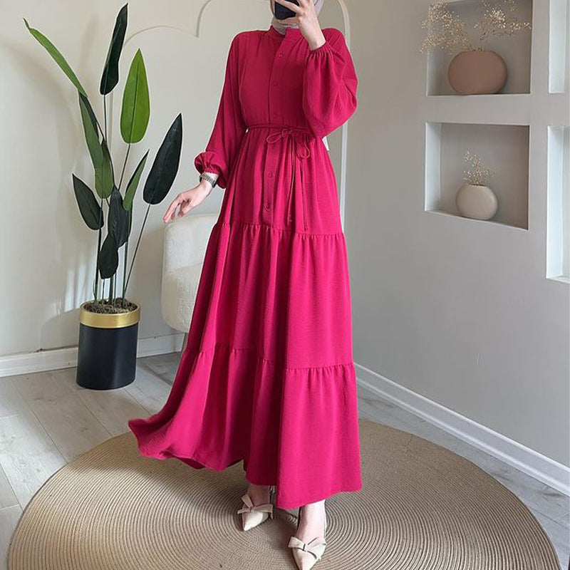 Women's Long Sleeve Single-breasted High Waist Stitching Dresses