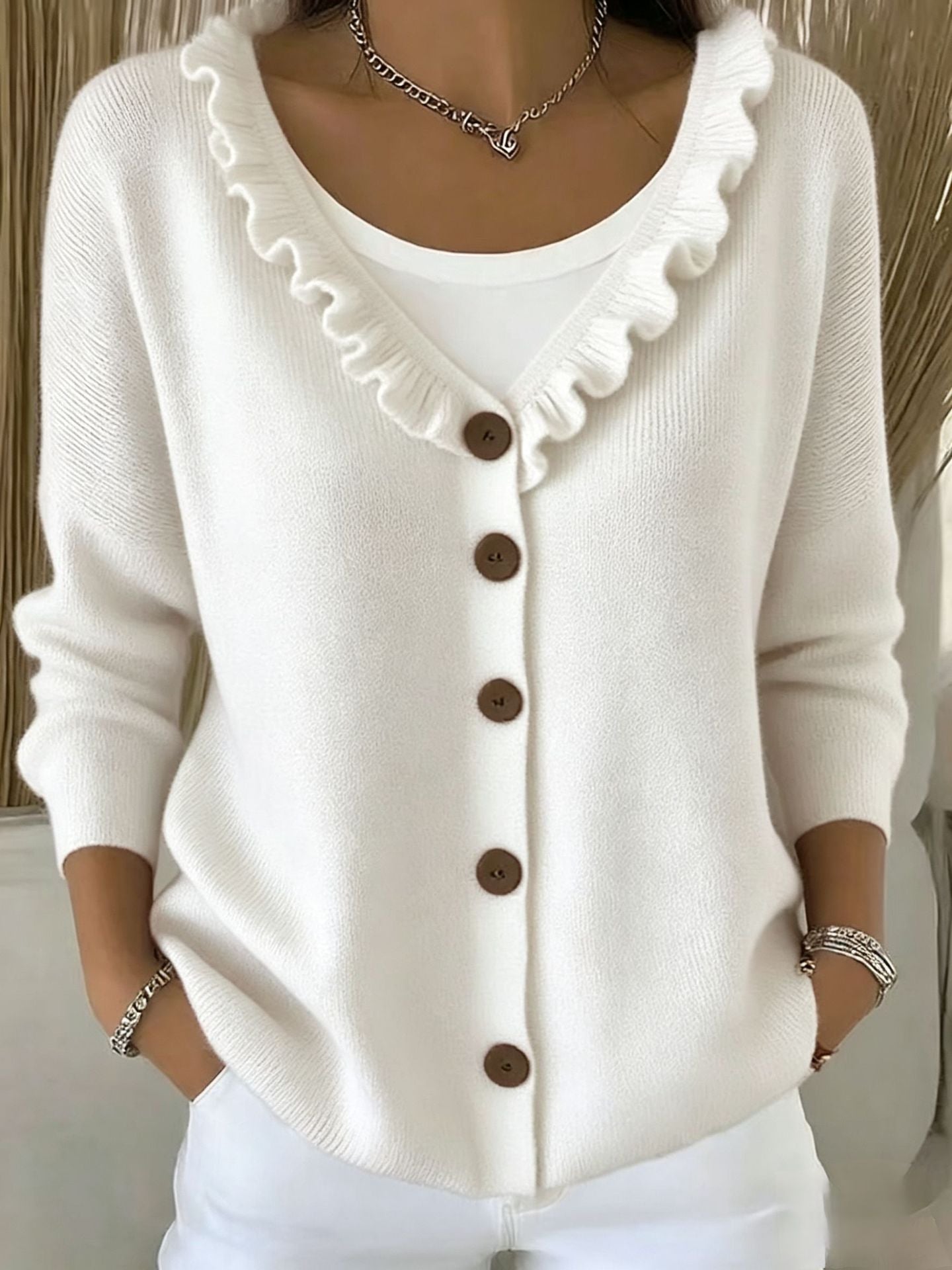 Women's Wooden Ear Knitted Solid Color Casual Coats