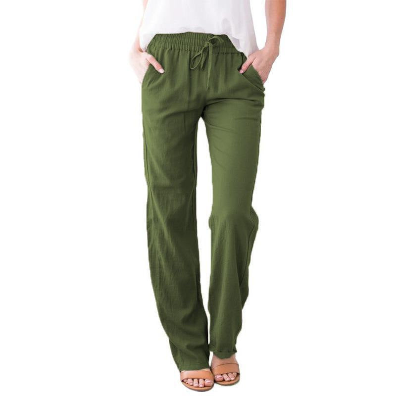 Women's Solid Color Cotton Linen Drawstring Loose Pants