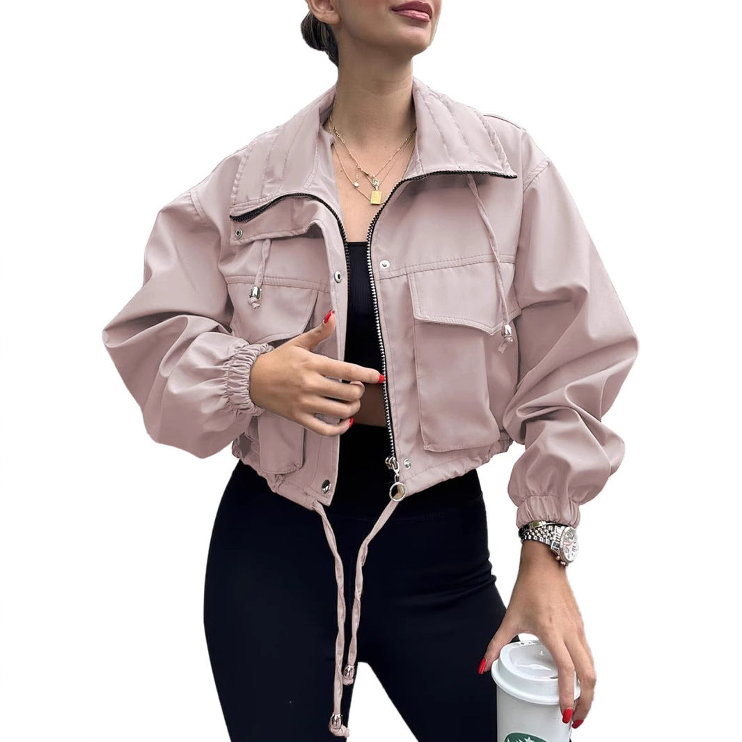 Women's Autumn Solid Color Zipper Windbreaker Jackets
