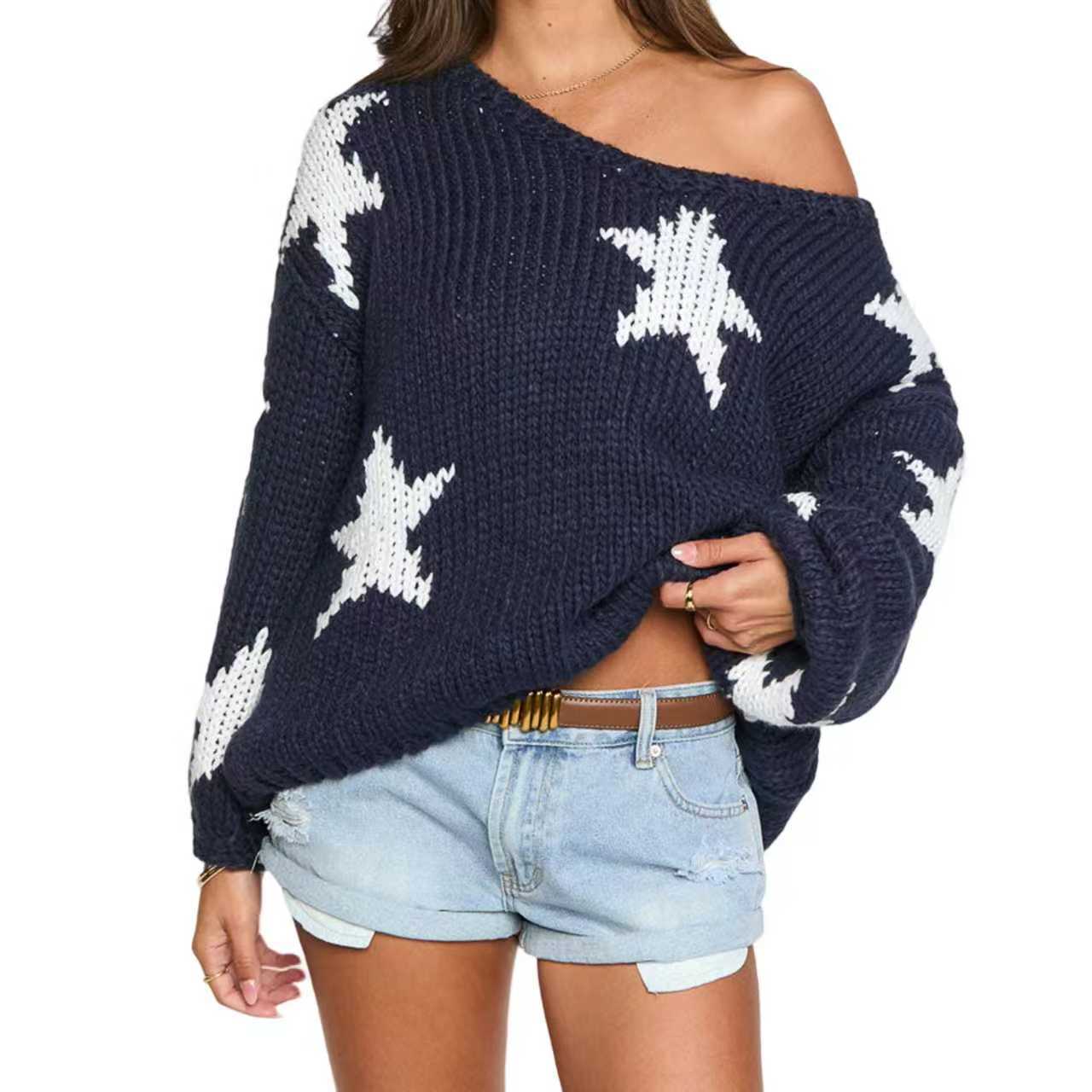 Women's Design Batwing Sleeve Oblique Shoulder Sweaters