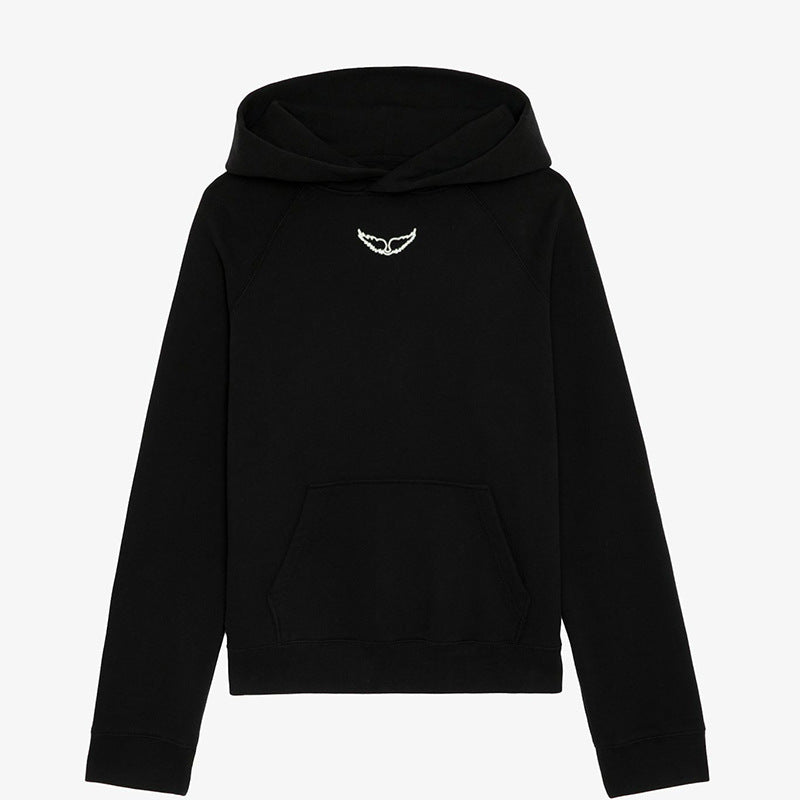Women's Wings Behind Chalk Digital Printed Rhinestones Sweaters