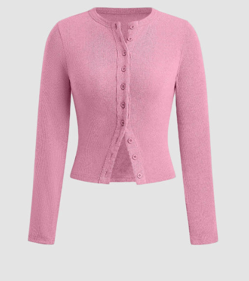 Autumn Solid Color Slim Fit Long Sleeves Buttoned Knitwear