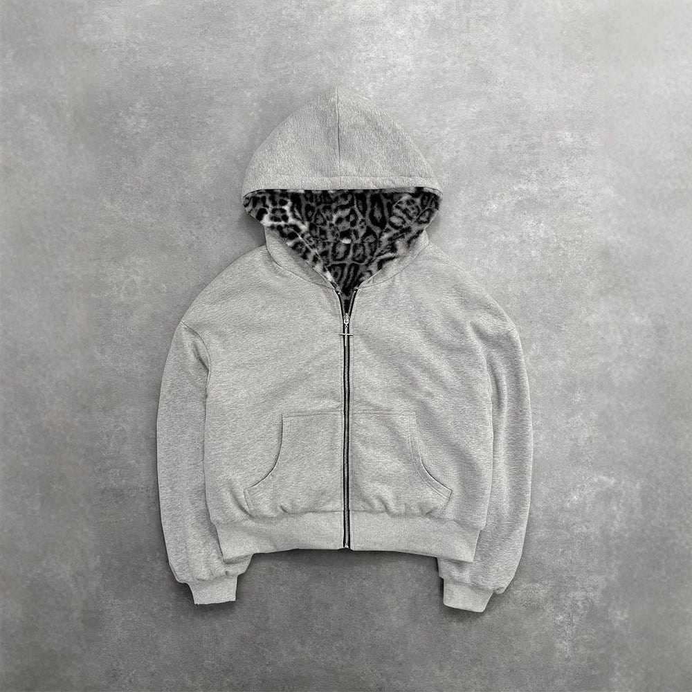 Double-sided Wearable Vintage Leopard Print Hoodie Sweaters