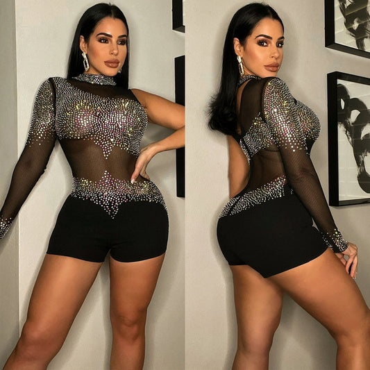 Women's Fashion Sexy Tight Nightclub Single Sleeve Pants