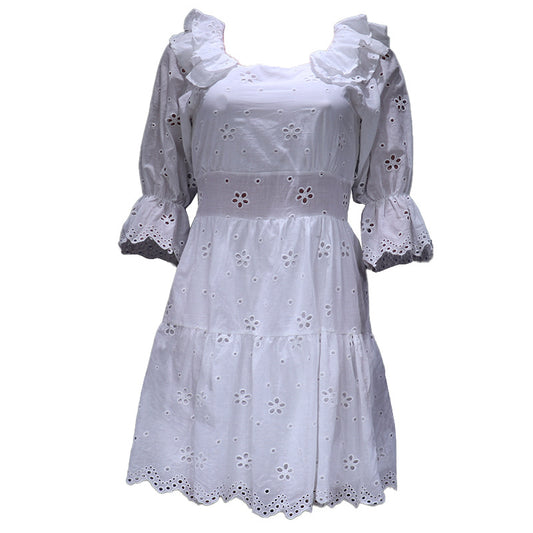 Women's Temperament Long Sleeves Combed Cotton Mini Dresses