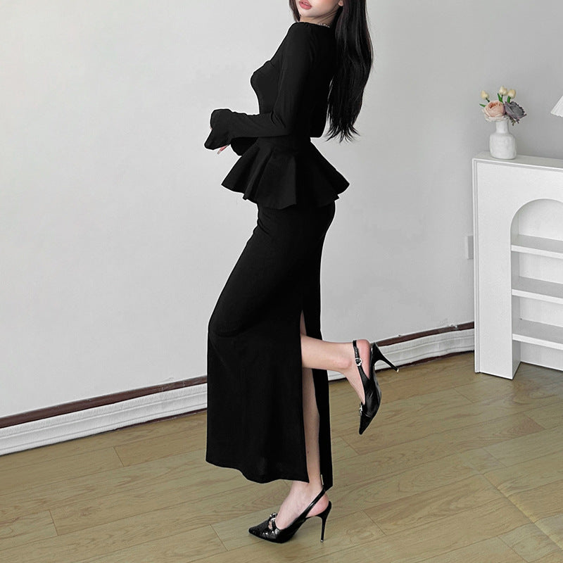 Women's Autumn Solid Color Street Fashion Square Collar Long Dresses