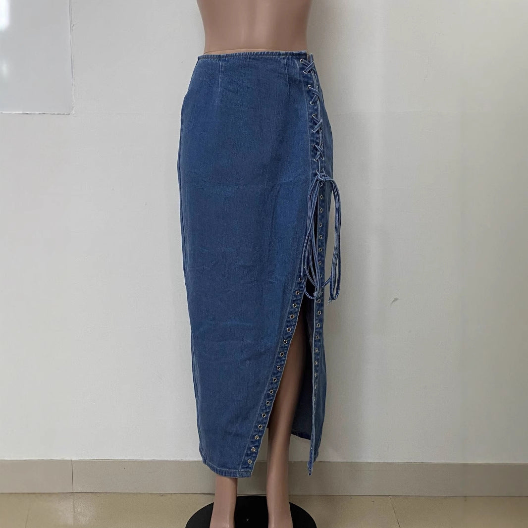 Women's Fashion Corns Threading Rope Side Slit Skirts