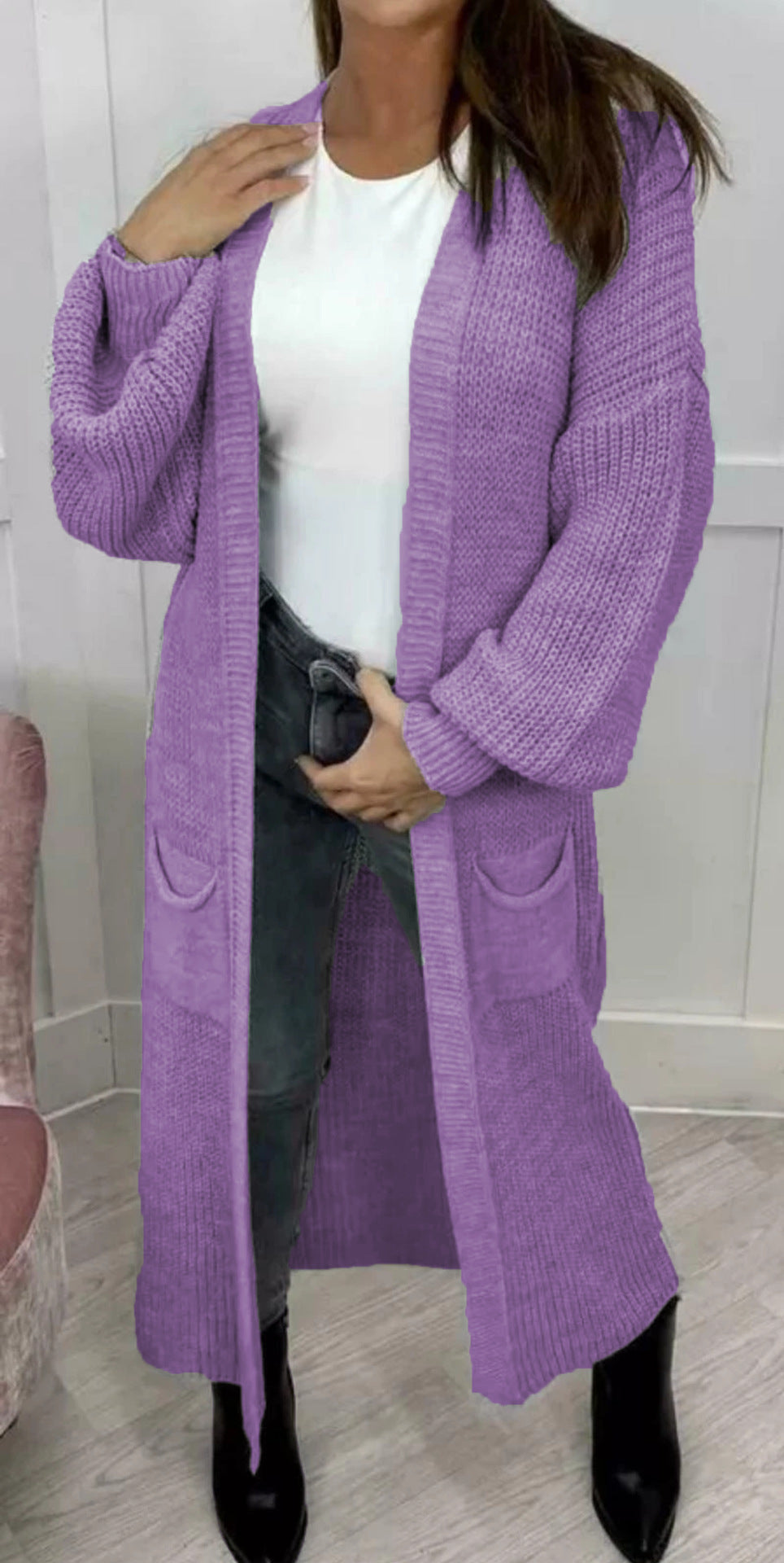 Women's Popular Long Pocket Solid Color Knitwear