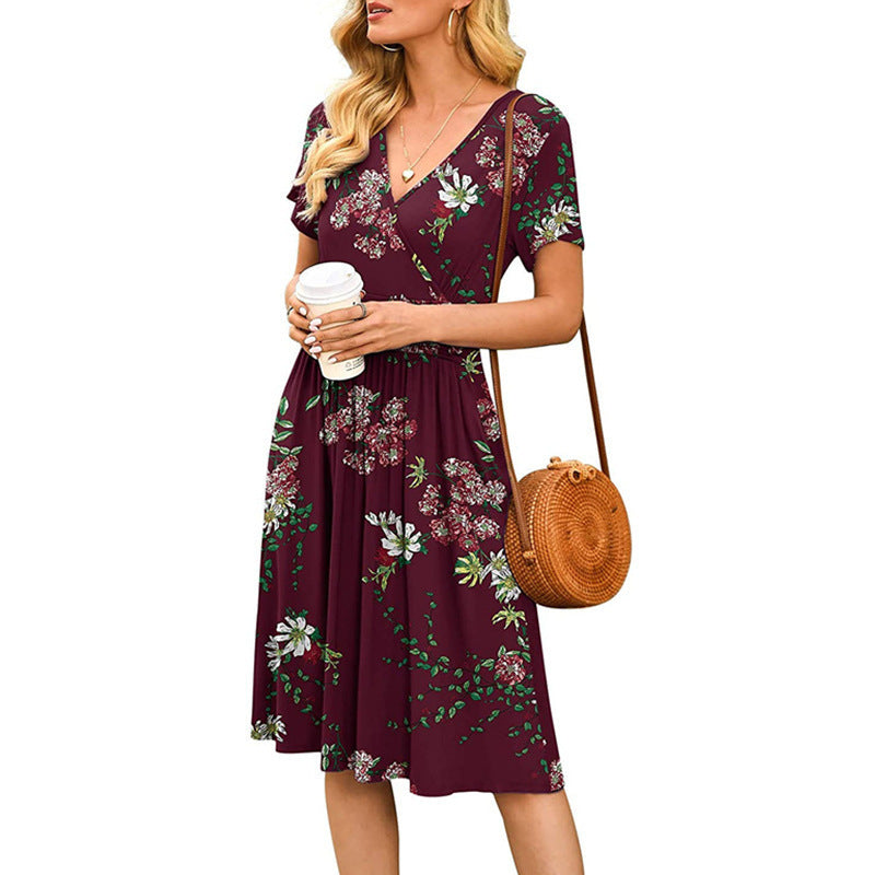 Women's Sleeve Printed Pocket Mid-length Dress Dresses