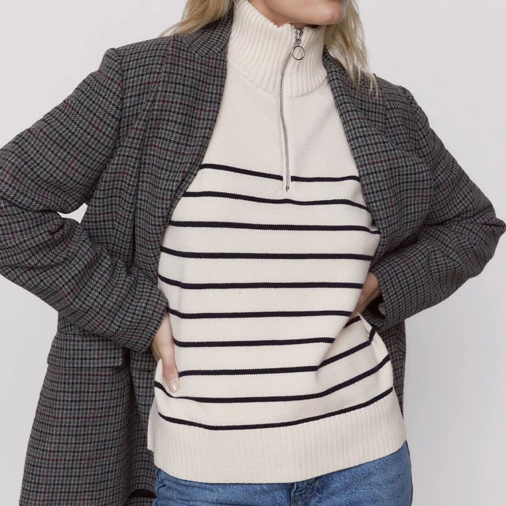 Pretty Half Turtleneck Loose Striped Knitted Sweaters