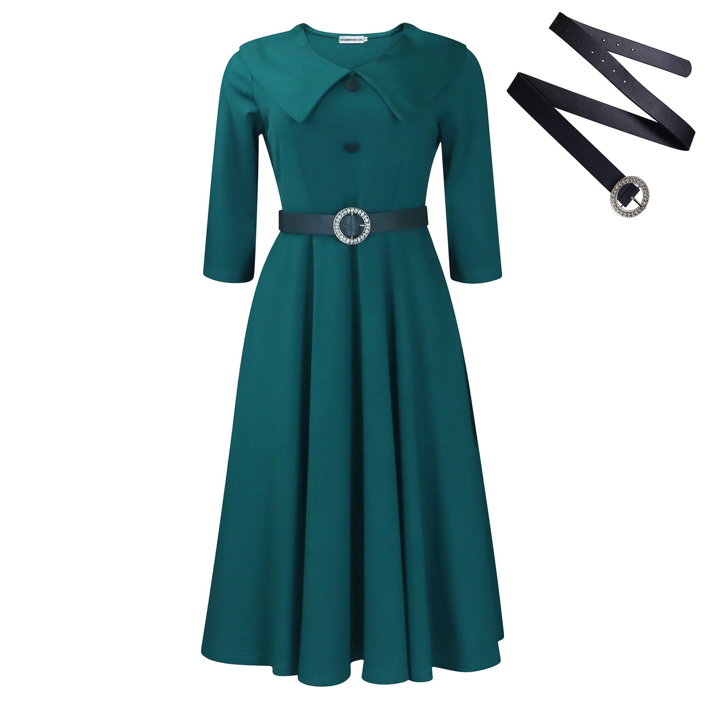 Women's Elegant Lapel Sleeve Slim Fit A- Line Dresses
