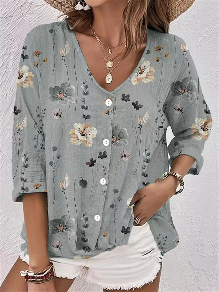 Women's Buttons Chiffon Printed Long Sleeve Cardigans