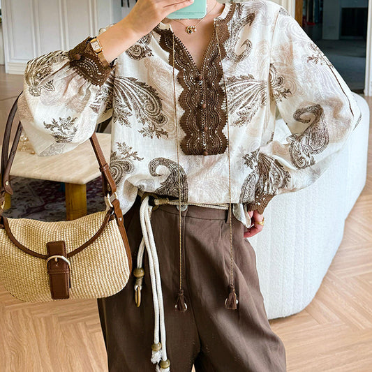 Women's Autumn Silk Linen Shirt Long-sleeved Design Tops