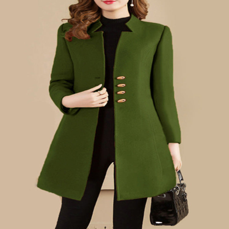 Women's Woolen Mid-length Korean Solid Color Overcoat Coats