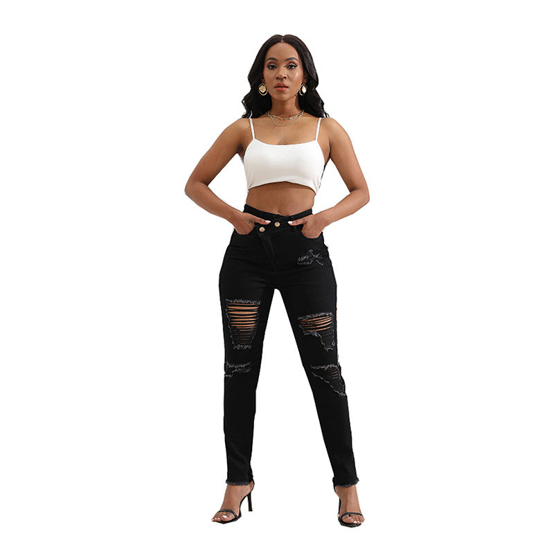 Women's Denim Autumn Ripped High Waist Slim Jeans