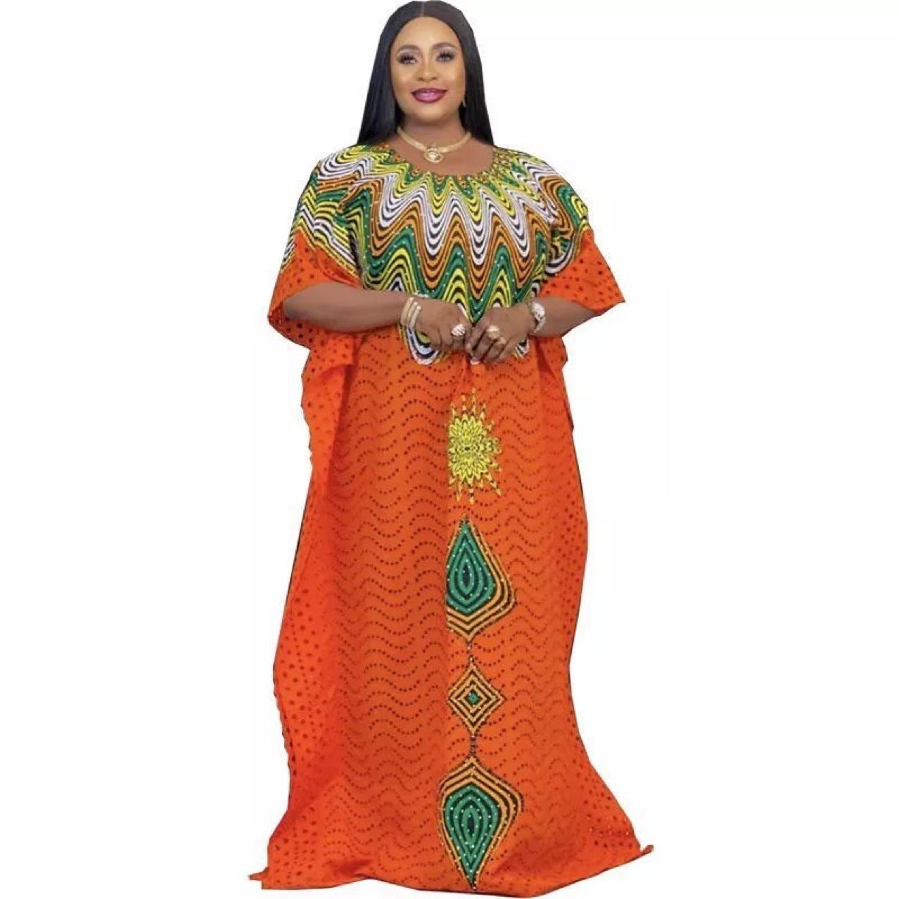 Women's African Cotton Hollow Embroidered Fashion Wear Dresses