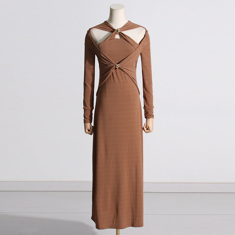 Women's Like Woman Style Design Twist Metal Contrast Colors Dresses