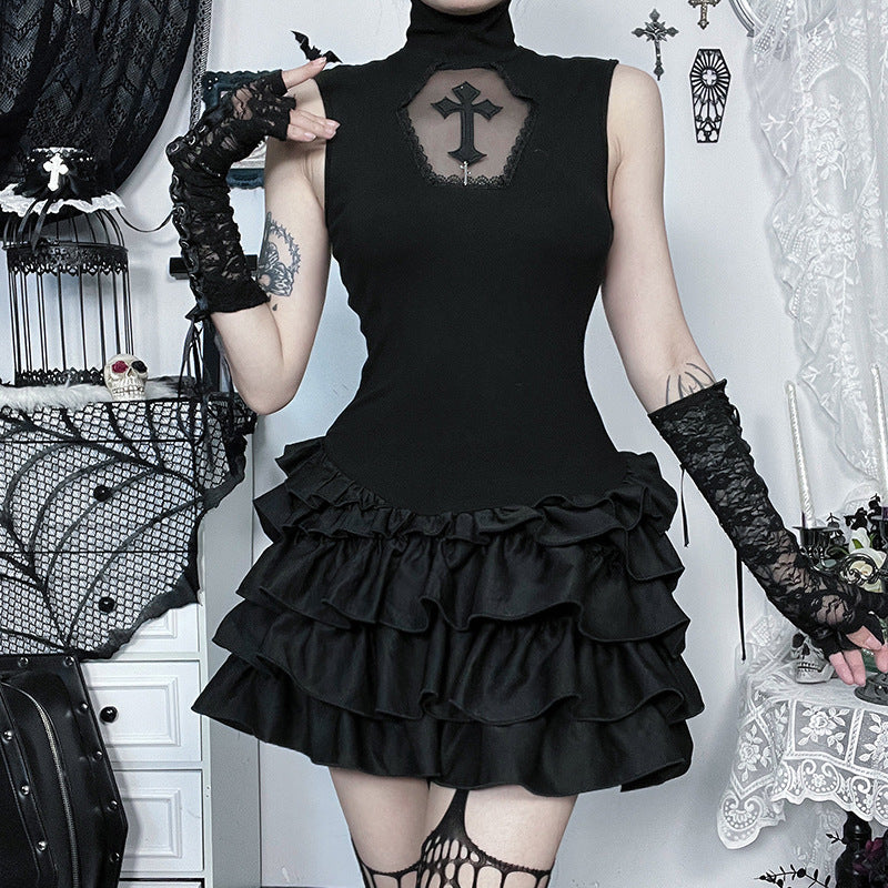 Dark Cross Hollow Dress Gothic Style Tops