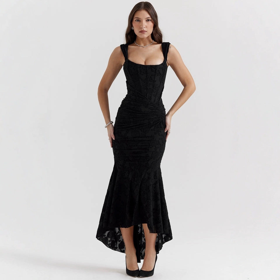 Women's Sexy Sleeveless Solid Color Fishbone Long Dresses