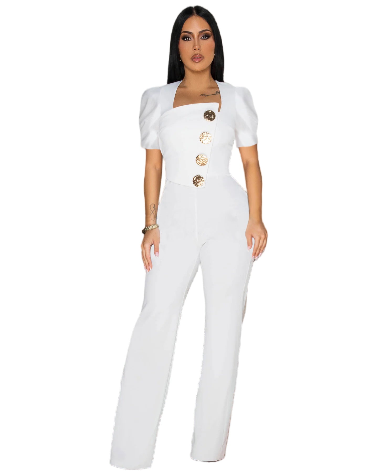 Women's Line Stitching Large Buttons Short-sleeved Sports Pants