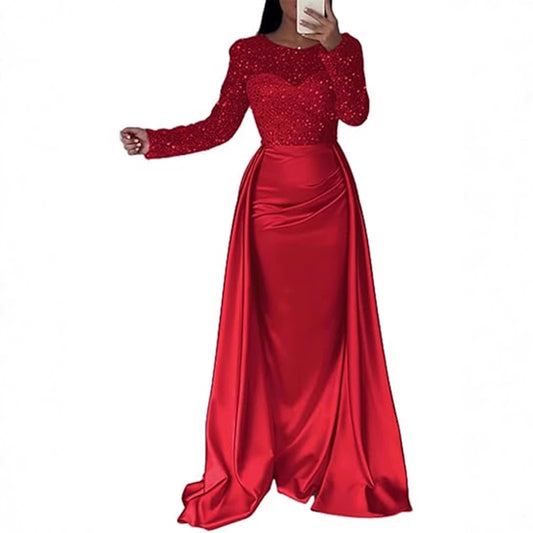 Women's Long-sleeved Elegant Host Temperament Queen Sequined Dresses