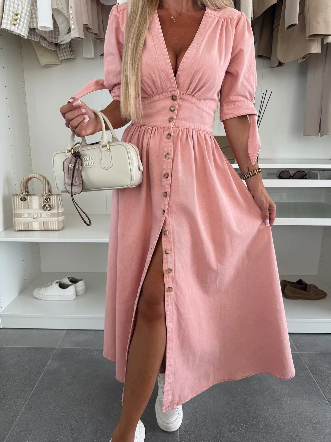 Women's Fashion Sexy Long Button Denim Dress Dresses