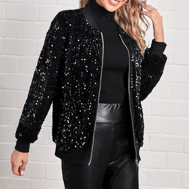 Women's Casual Fashion Solid Color Sequin High-grade Coats