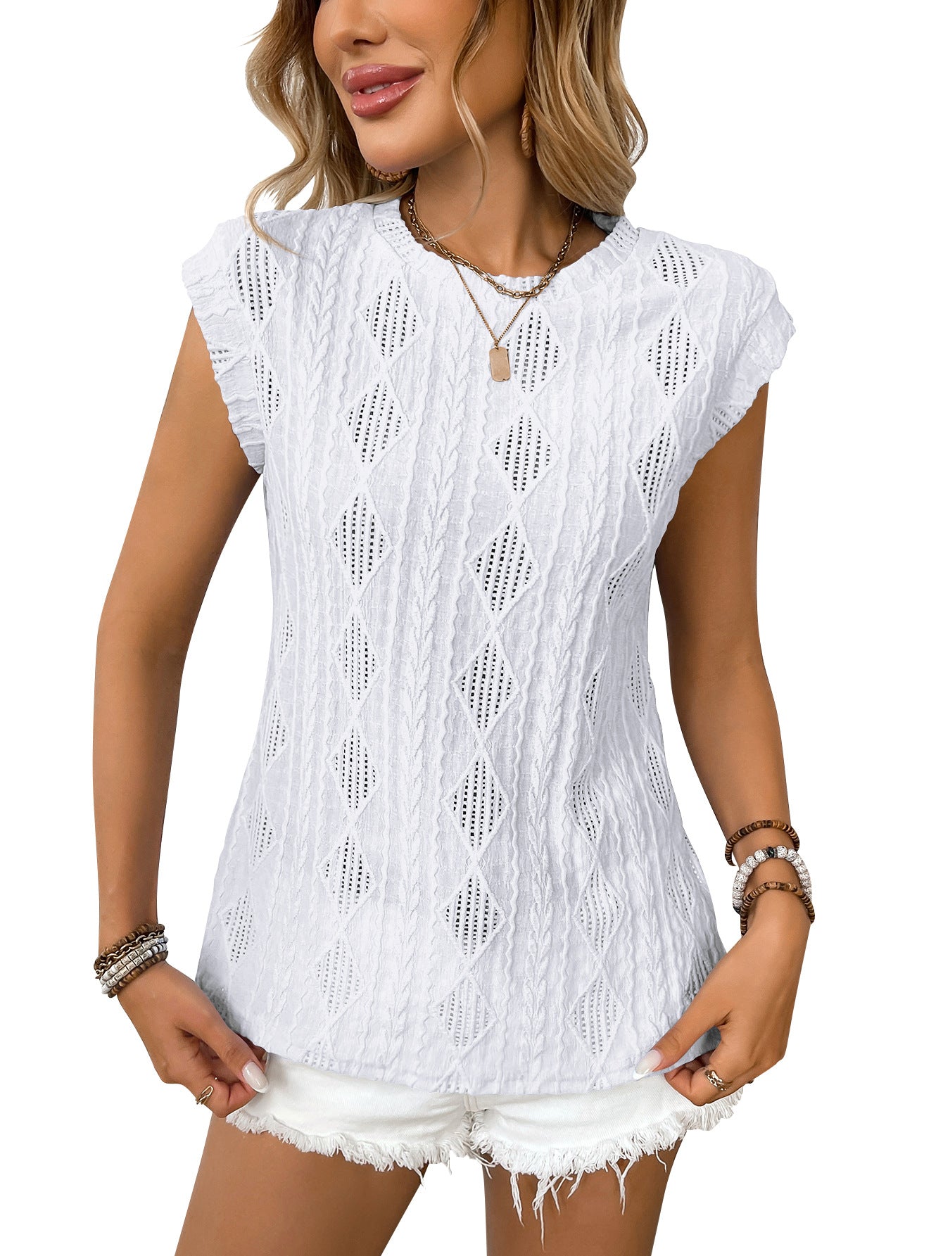 Women's Summer Round Neck Jacquard Sleeve Loose Vests