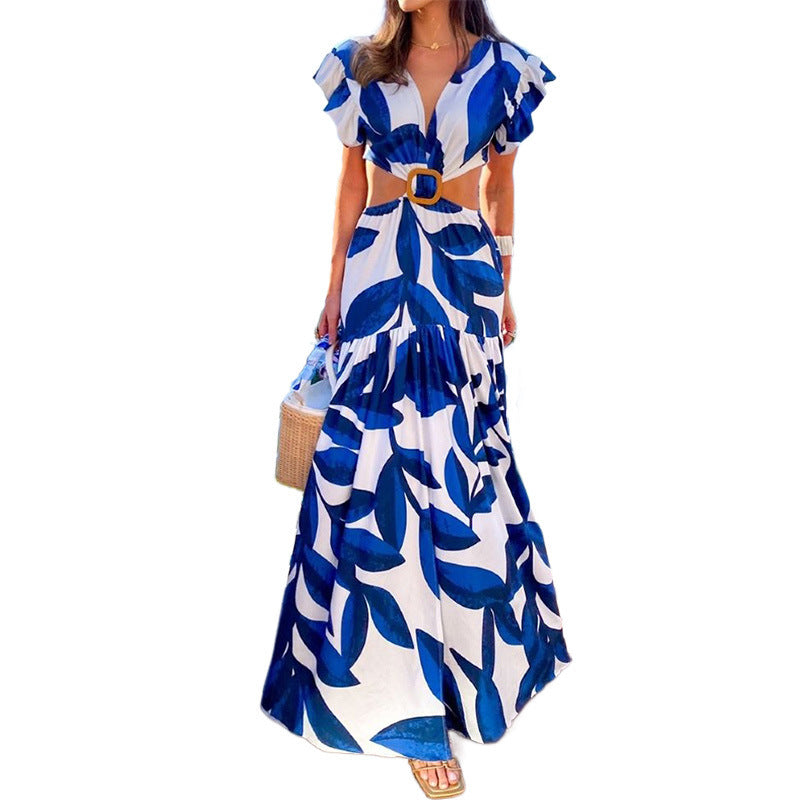 Spring Festival Trend Printed Puff Sleeve Dresses