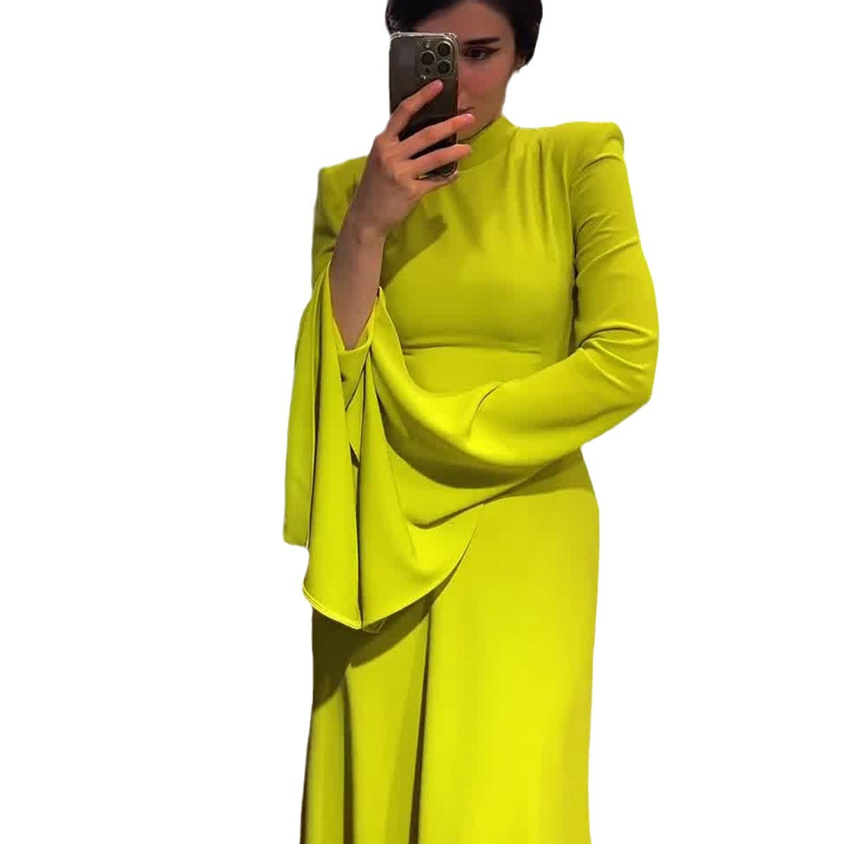Autumn Lotus Leaf Sleeve Long Half Turtleneck Design Dresses