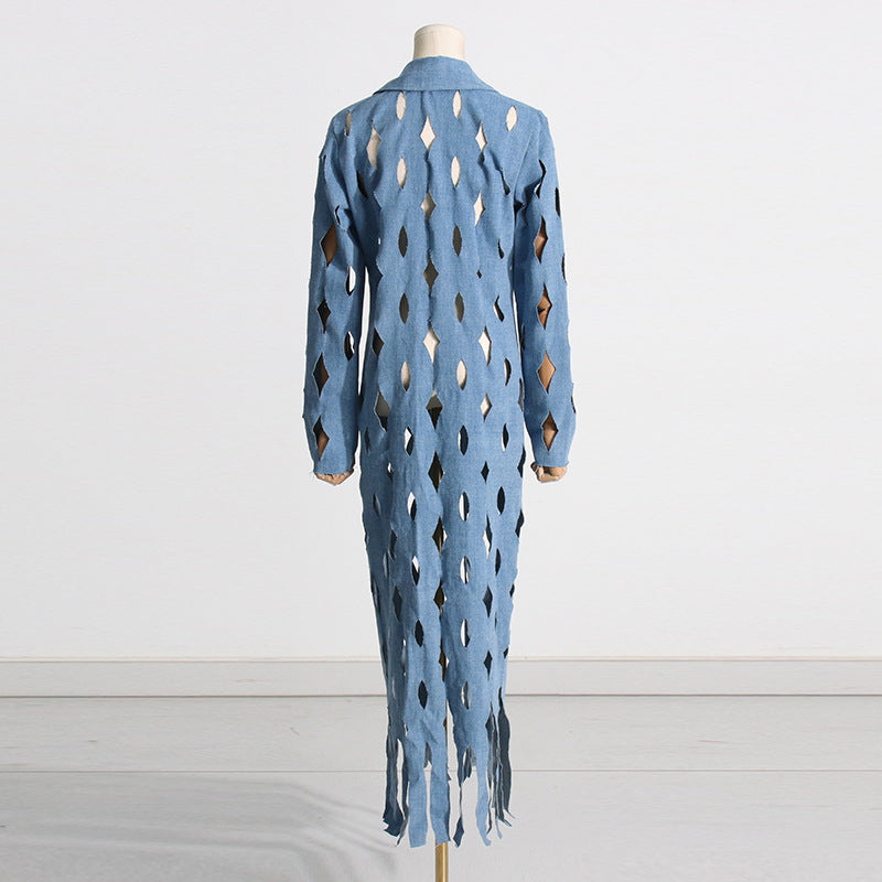 Women's Hipster Twisted Ripped Fashion Design Long Jackets