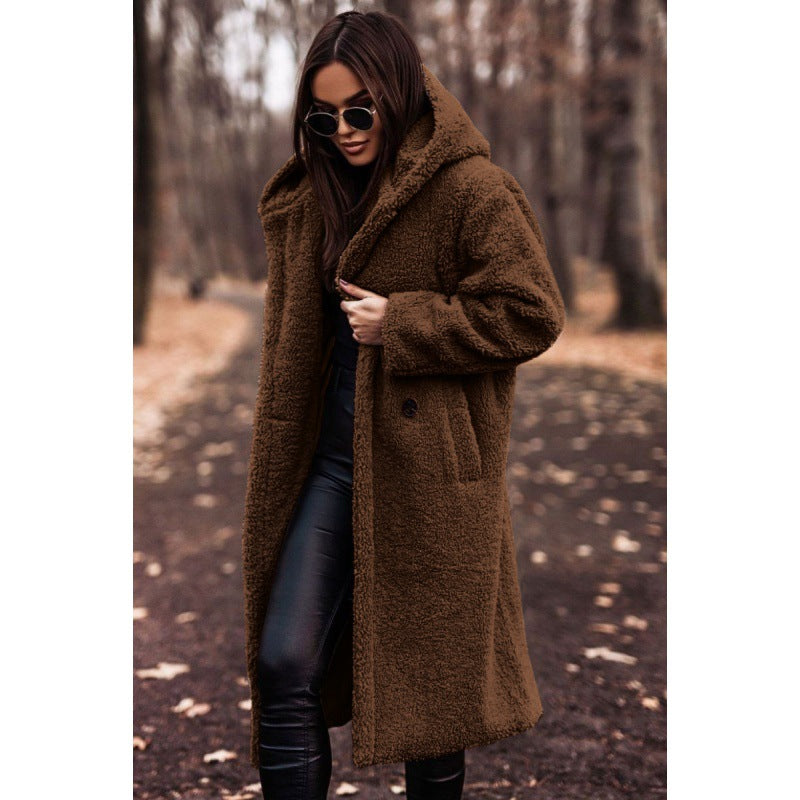 Women's Fashionable Long Solid Color Sleeve Woolen Coats