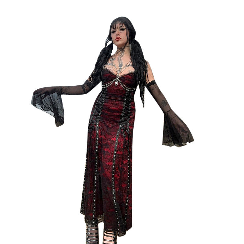 Lace Double Strap Dress Comfortable Dark Dresses