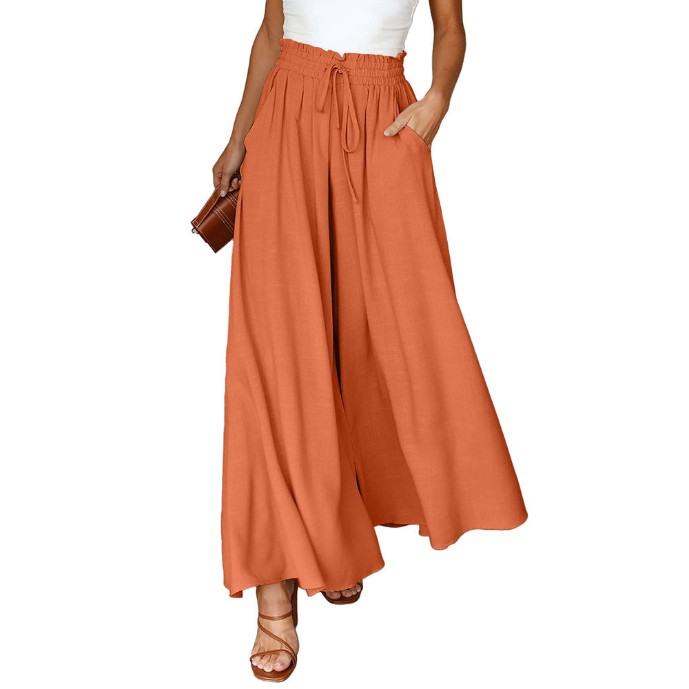 Women's Solid Color High Waist Drawstring Super Loose Flared Pants