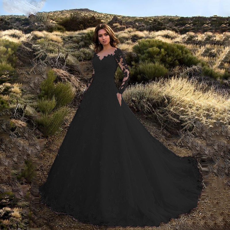 Women's Spring Long Sleeve Bridal Dress Formal Wedding Dresses