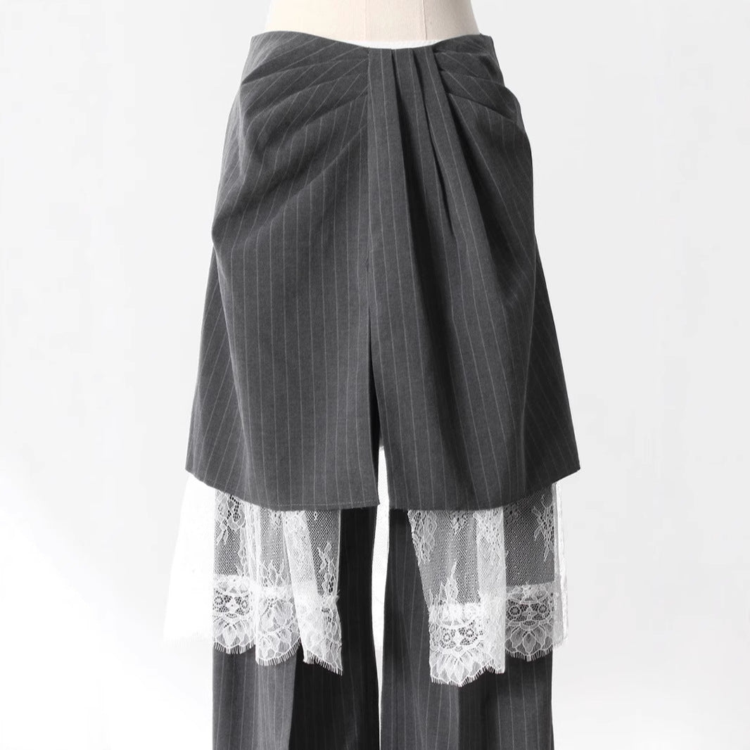 Personalized Design Three-piece Autumn Lace Patchwork Stripes Pants
